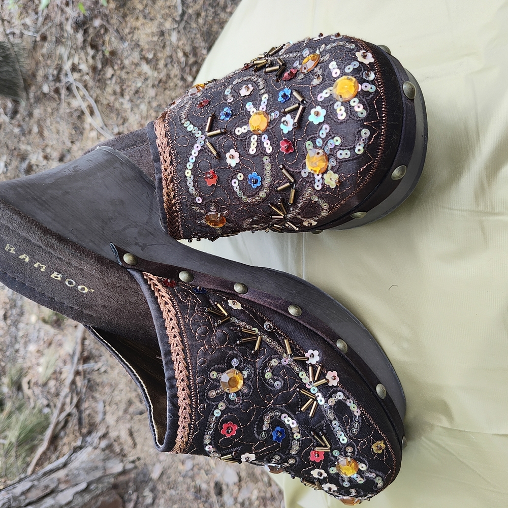 Bamboo Women's Embellished Brown Clogs